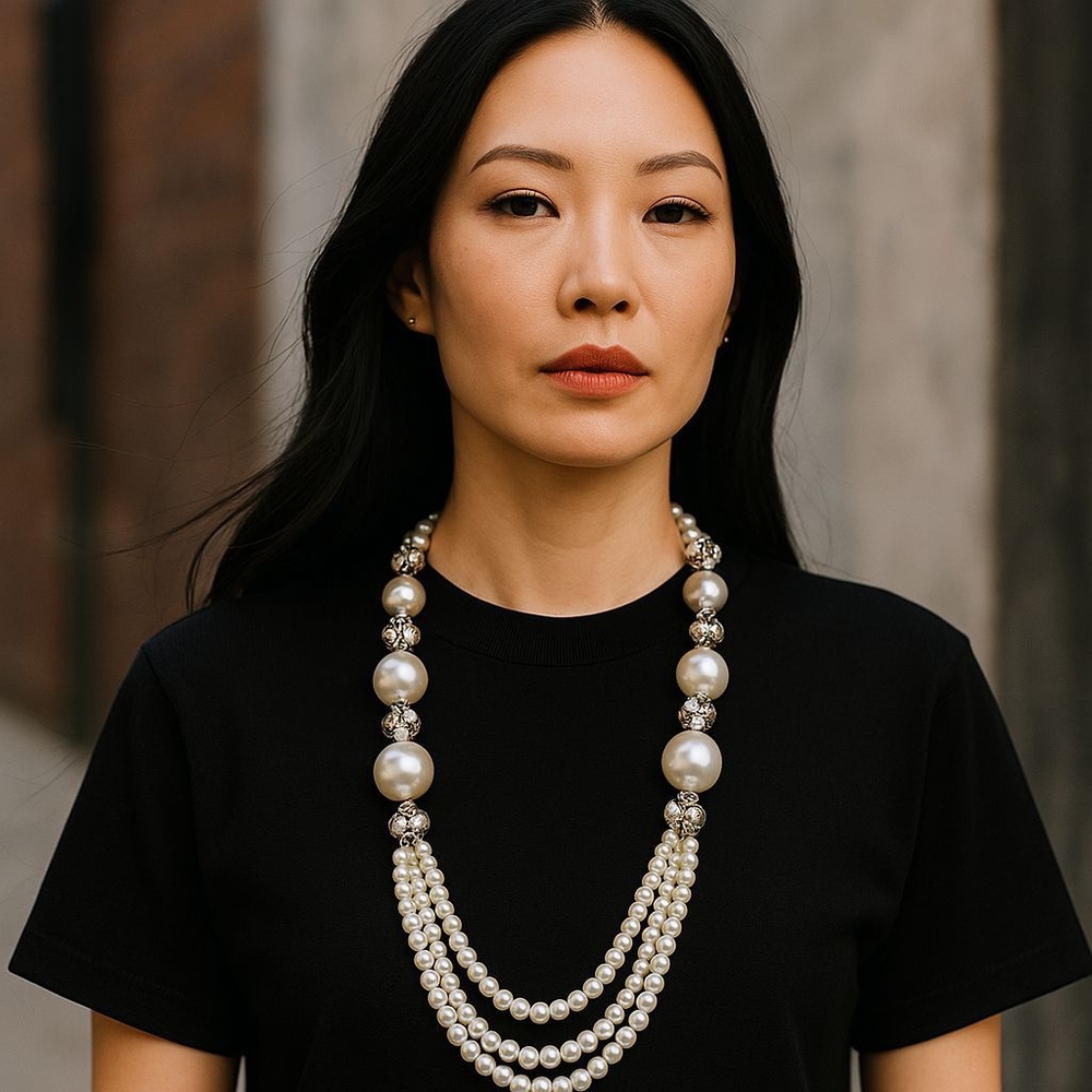 Elegant Pearl and Silver Necklace FANTASY - Picture 5 of 5